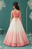 Girls Peach & Ivory Ombre Floral Embroidered Lehenga Choli Set