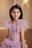 Girls Lavender Ruffle Skirt Set with Embroidered Top And And Ruffle Detailing