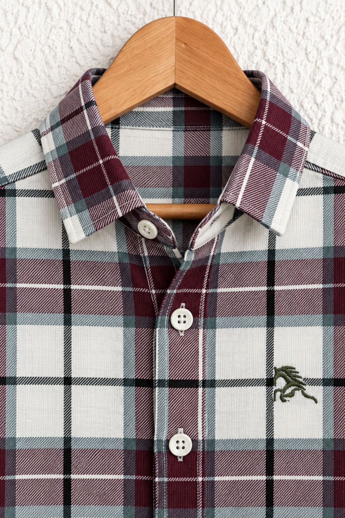 Boys Maroon And White Checked Roll-Up Sleeve Shirt
