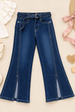 Dark Blue Washed Boot Cut Denim Jeans with Side Slit Detail For Girls