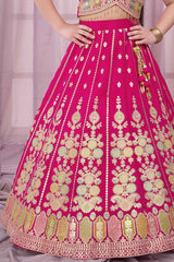 Luxe Rani Pink Zari Embroidered With Bead Work Lehenga Choli For Girls