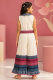 Girls White Printed Jumpsuit with Floral Collar & Border Detailing