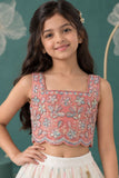 Girls Peach & Ivory Ombre Floral Embroidered Lehenga Choli Set