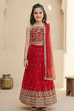 Red Embroidered Lehenga Choli with Dupatta For Girls