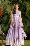 Lavender Embroidered Ethnic Gown with Tassel Detailing for Girls