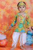 Mustard Yellow Krishna Janmashtami Dhoti Set with Bandhani-Inspired Print Kurta for Boys