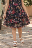 Black Floral Tiered Frock with Smocked Collar Dress For Girls