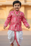 Pink Patchwork Printed Kurta And Dhoti  Set for Boys