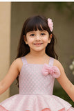 Pink & Silver Layered Sequins Embroidered Party Frock with Shoulder Bow For Girls
