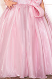 Girls Baby Pink One-Shoulder Party Gown with 3D Floral Ruffles