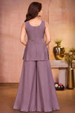 Girls Mauve Multicolour Floral Sequin Embroidered Sleeveless Palazzo Set With Dupatta