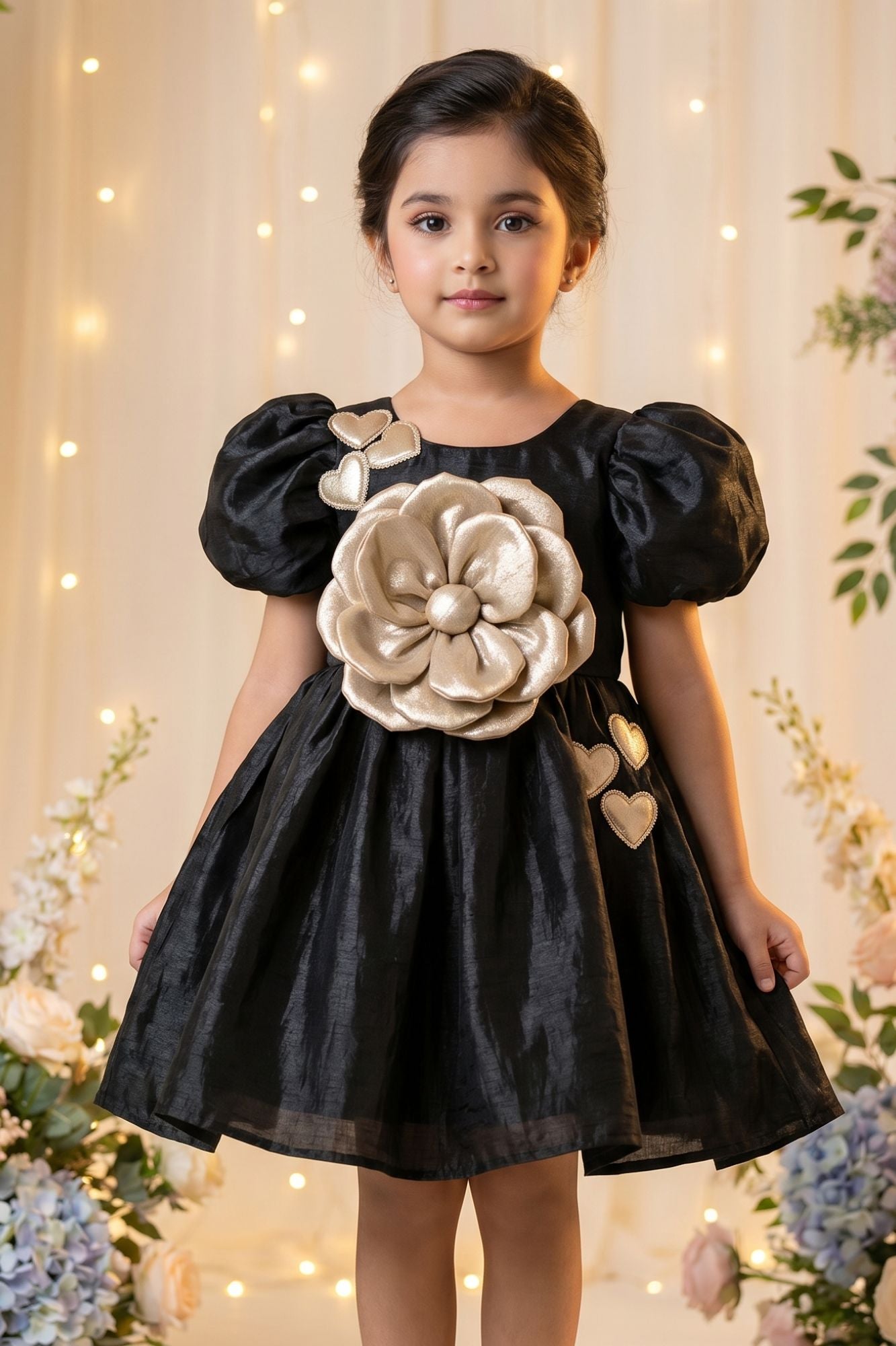 Black Floral Party Wear Frock For Baby Girls