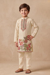 Boys Elegant Cream Floral Embroidered Kurta Set
