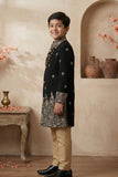 Boys Black Embroidered Sherwani Set