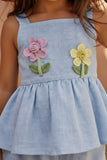 Blue Floral Appliqué And Palazzo Set For Girls