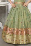 Pastel Green With Elephant Embroidered Ethnic Gown for Girls