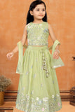 Pista Green Floral Embroidered Lehenga Choli with Dupatta For Girls