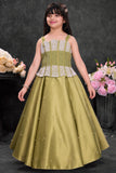 Olive Green Embellished Party Wear Gown for Girls