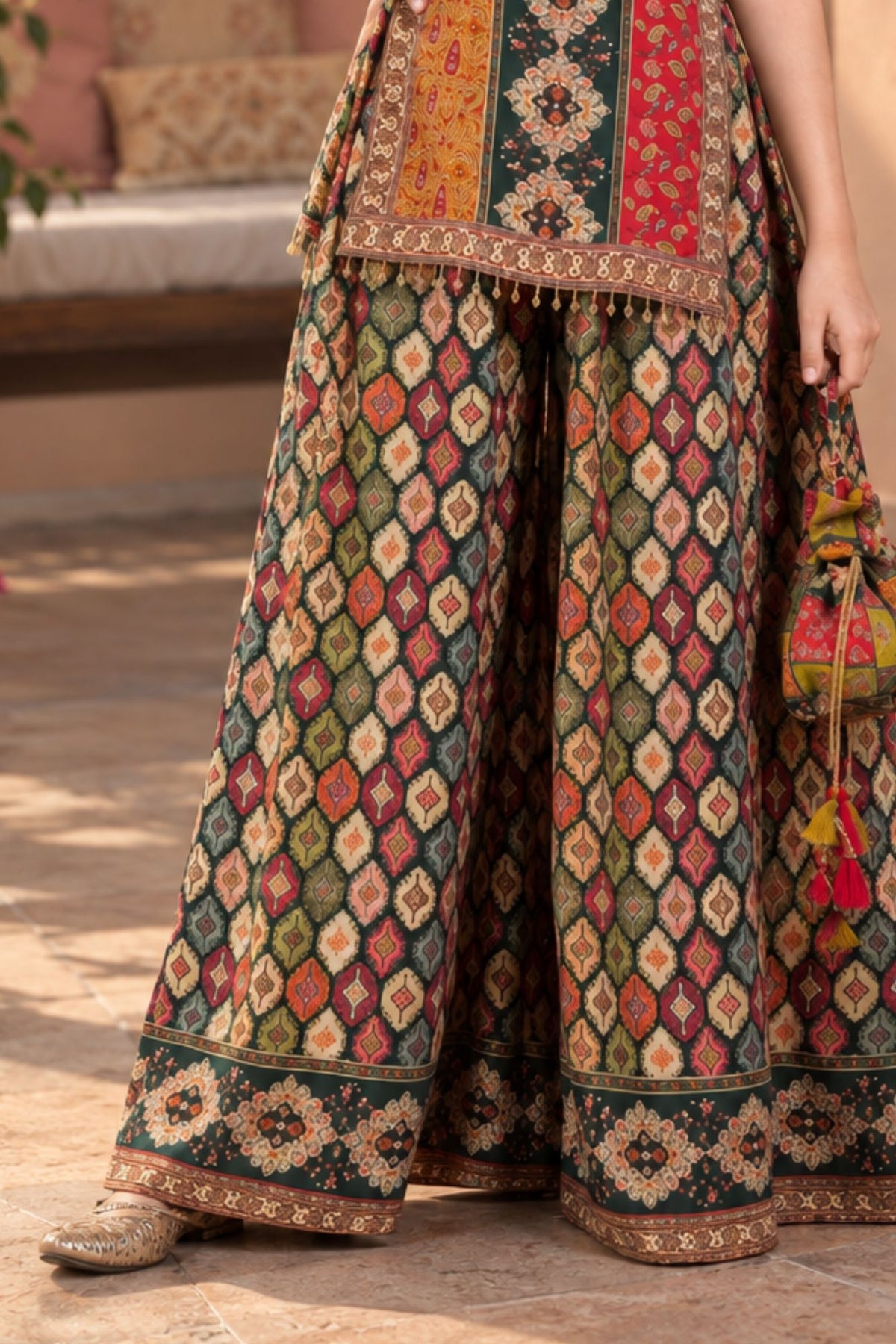Multicolour Traditional Printed Palazzo Set for Girls