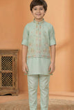 Pista Embroidered Kurta Set with Nehru Jacket For Boys
