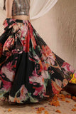 Black Floral Printed Lehenga Choli Set for Girls