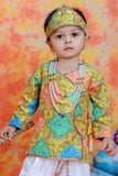 Mustard Yellow Krishna Janmashtami Dhoti Set with Bandhani-Inspired Print Kurta for Boys