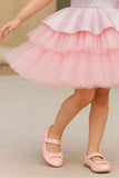 Pink & Silver Layered Sequins Embroidered Party Frock with Shoulder Bow For Girls