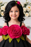 Girls Black 3D Floral Applique Party Wear Frock