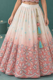Girls Peach & Ivory Ombre Floral Embroidered Lehenga Choli Set