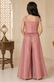 Blush Pink Floral Motif Sequined Crop Top with Palazzo Set and Dupatta