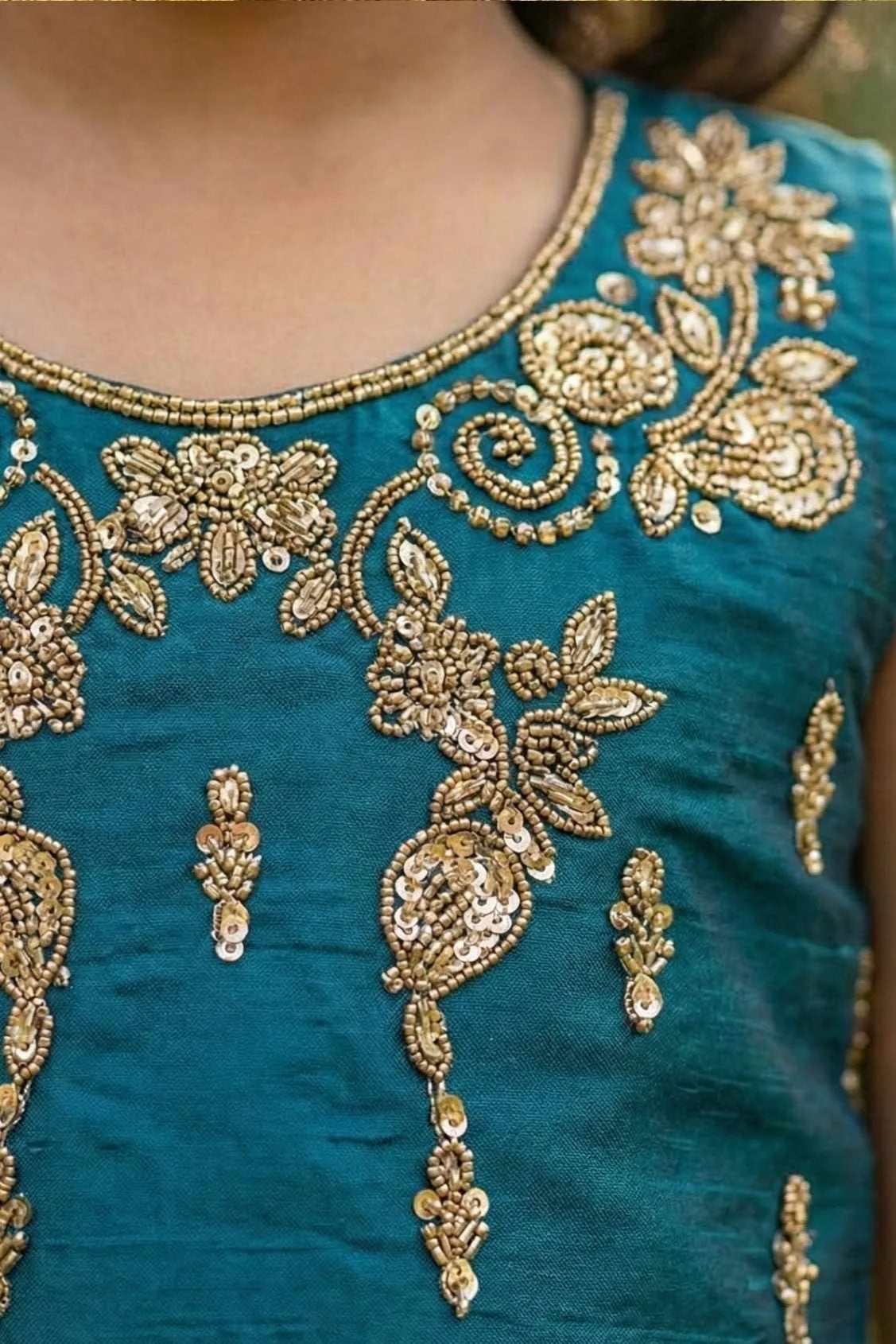 Teal Green Sequinned Lehenga Choli For Girls