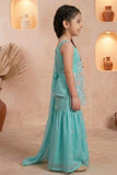 Girls Blue Floral Embroidered Sharara Set with Dupatta