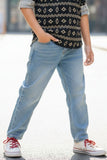 Black Printed Shirt with Mandarin Collar for Boys