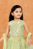 Pista Green Floral Embroidered Lehenga Choli with Dupatta For Girls