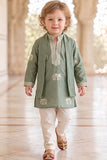 Sage Green White Elephant Embroidered Kurta Pant Set with Dupatta
