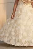 Cream Party Wear Gown with Floral Appliqué For Girls