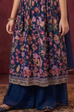 Girls Navy Blue Floral Printed Ethnic Palazo Set with Dupatta