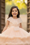 Peach Layered High-Low Party Frock With Tailback For Girls