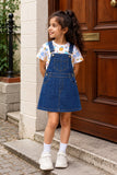 Girls Blue Denim Dungaree  Set with Printed Tee
