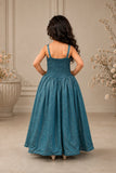 Girls Teal Blue Shimmer Flared Party Gown