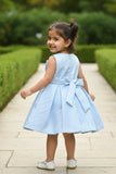 Blue 3D Floral Appliqué With Embroidery Party Wear Frock For Girls