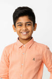 Peach Solid Cotton Shirt With Contrast Cuffs For Boys
