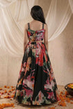 Black Floral Printed Lehenga Choli Set for Girls