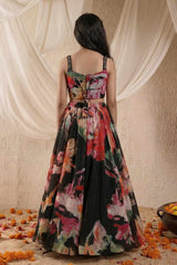 Black Floral Printed Lehenga Choli Set for Girls