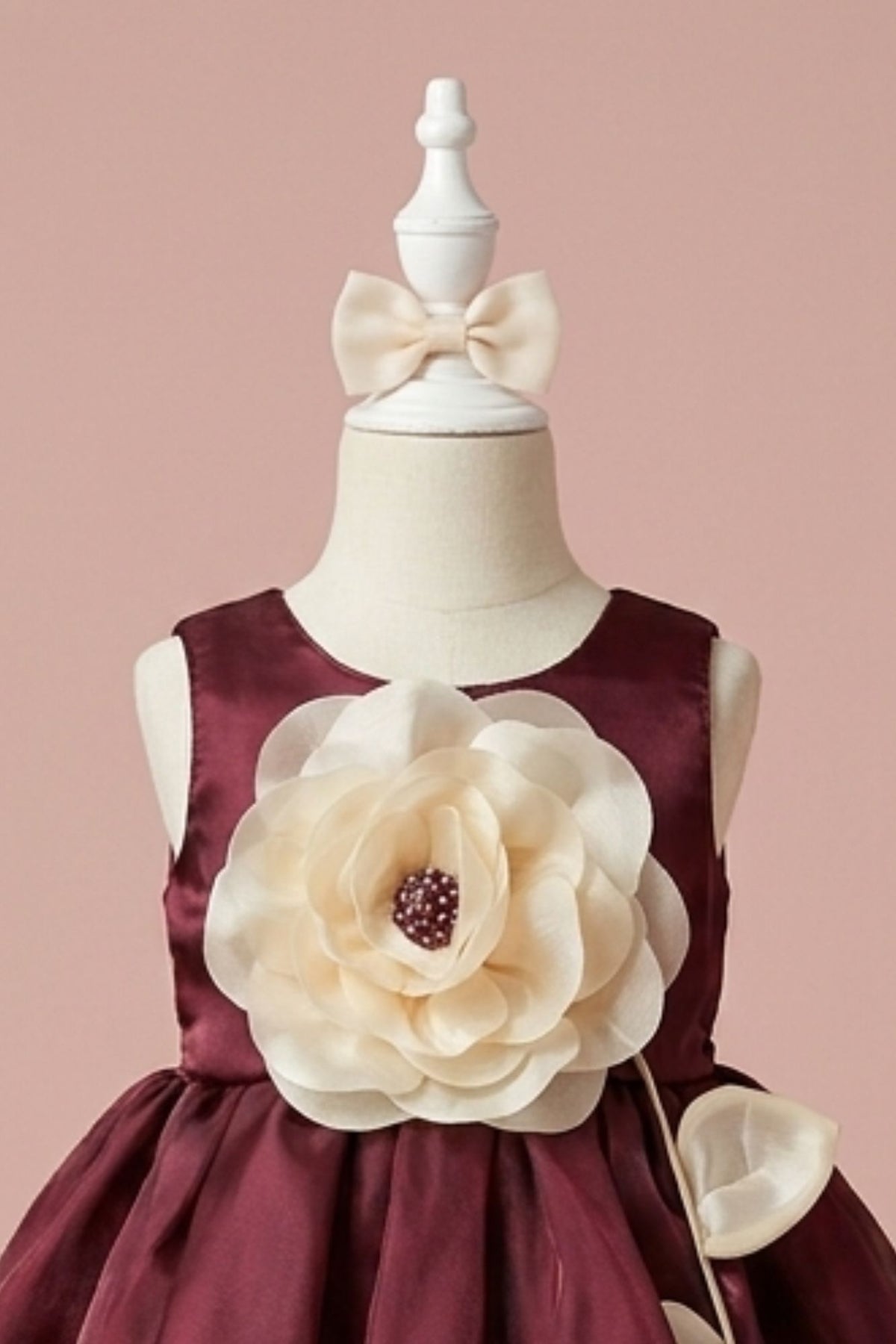 Wine Party Wear Frock With Beige 3D Floral Applique
