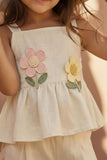 Cream Floral Appliqué And Palazzo Set For Girls