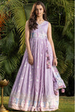 Lavender Embroidered Ethnic Gown with Tassel Detailing for Girls