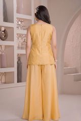 Yellow Embroidered Georgette Palazzo Set For Girls