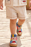 Boys Cream Embroidered  3-Piece Shorts Set with Printed T-Shirt