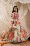 Ivory Floral Printed Lehenga Choli Set for Girls